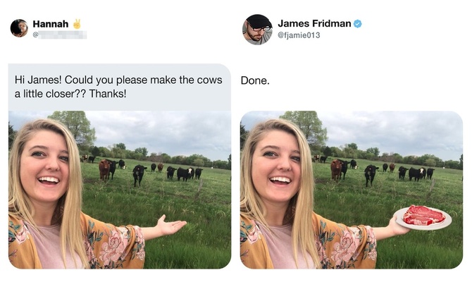 Можешь сделать так, чтобы коровы были поближе? Спасибо!